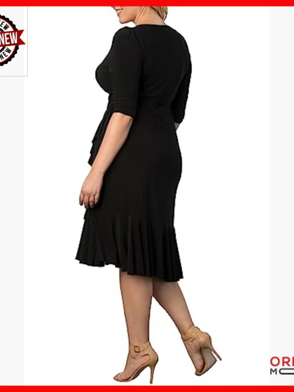 Plus Size Midi Wrap Dress with Ruffled Skirt and Sleeves for Cocktail Work